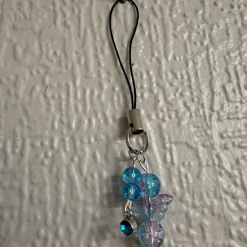 Blue and Purple Beaded Phone Charm